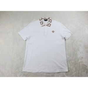 Versace Polo Shirt Mens Large White Gold Taylor Fit Italy Greece Collar Medusa*
